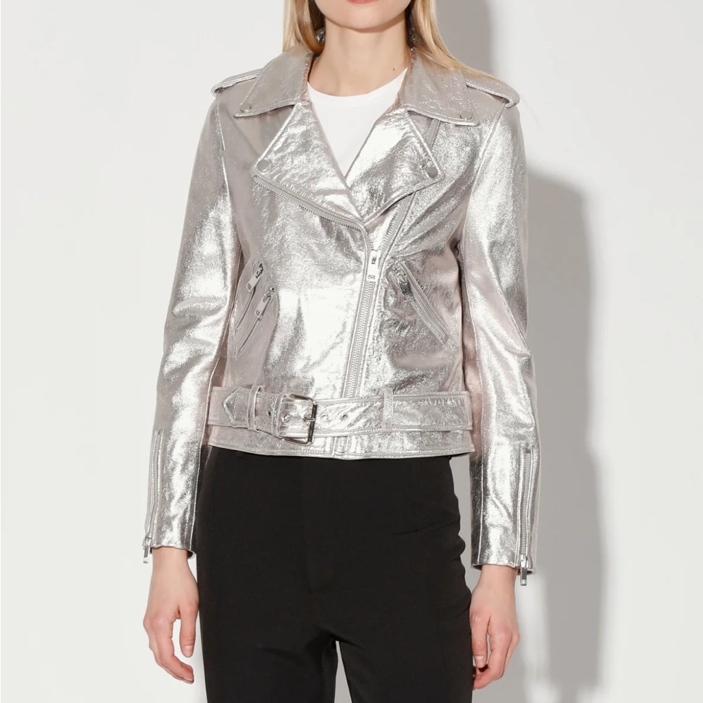 Walter Baker Silver Leather Biker Jacket